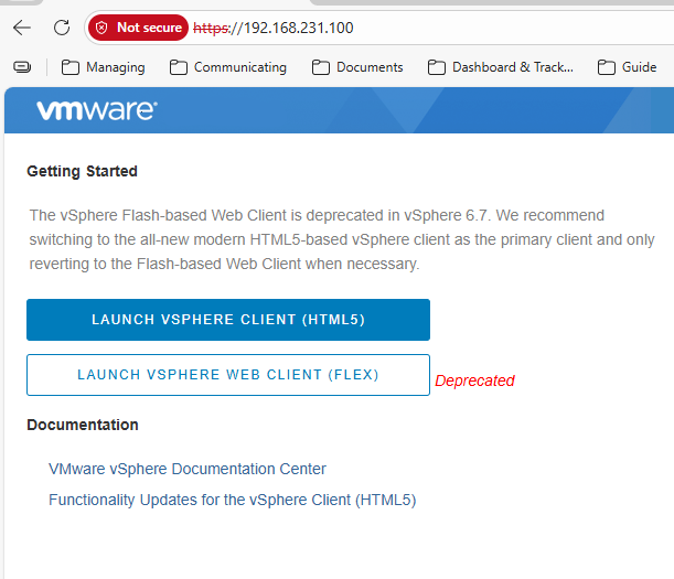 vSphere Client Launch Screen