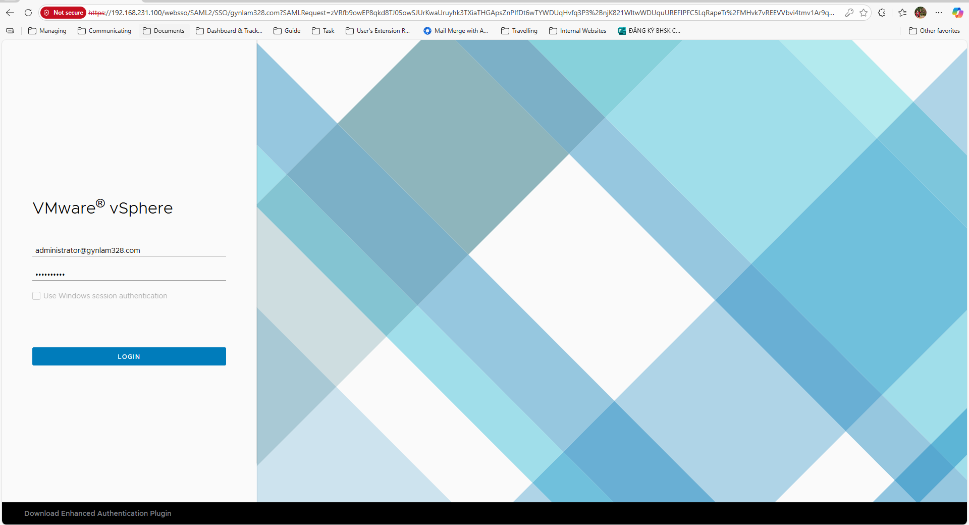 vSphere Login Screen