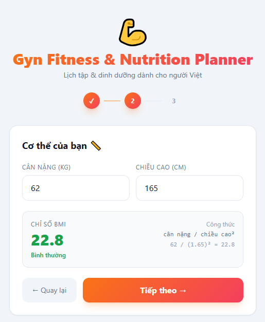 BMI Calculator output