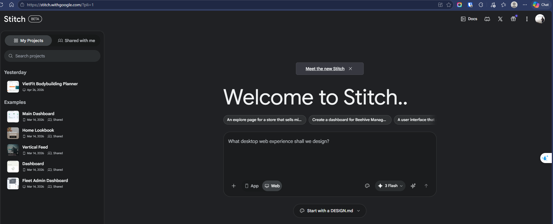 Google Stitch interface