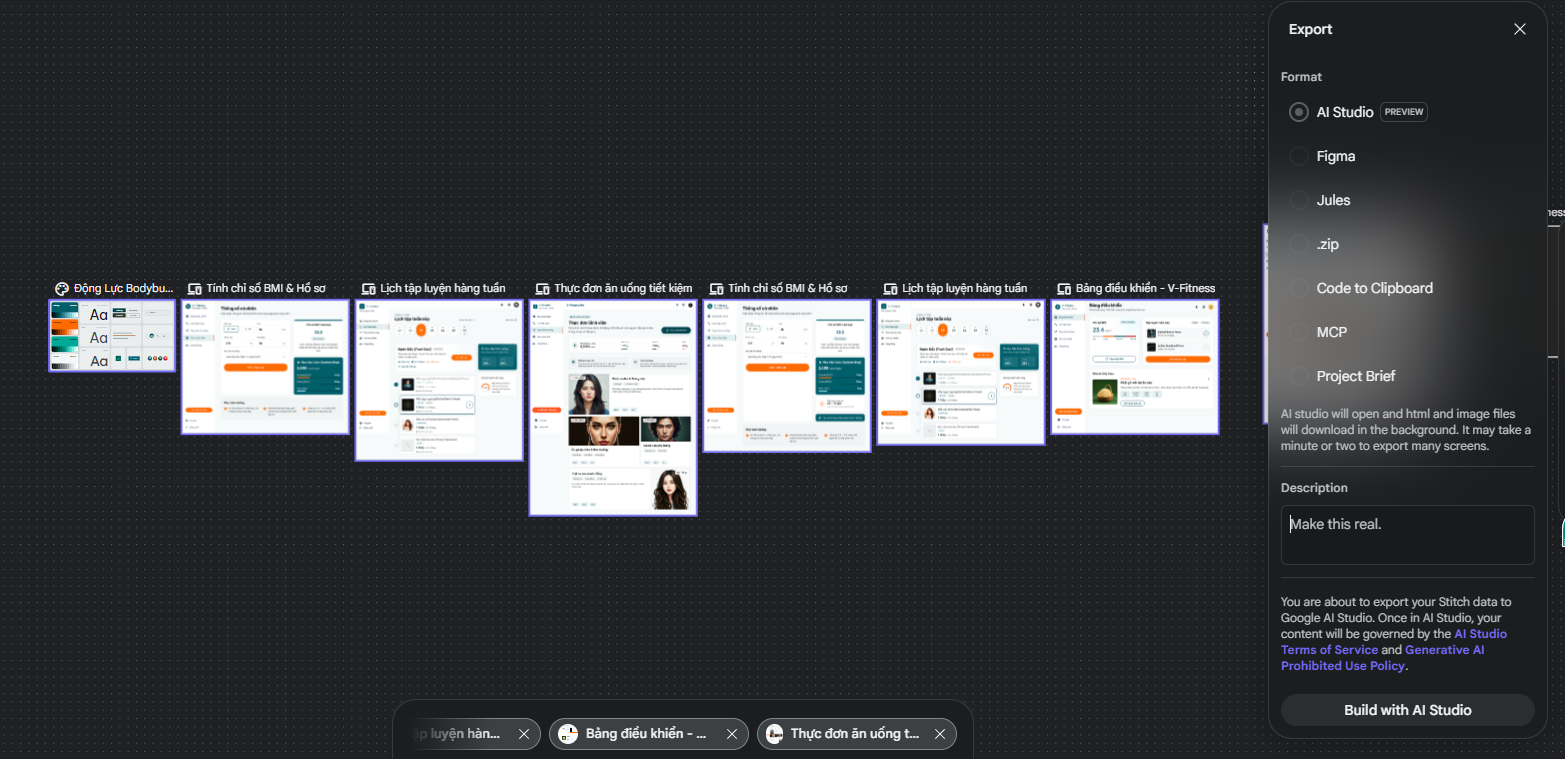 Prototype screens in Stitch