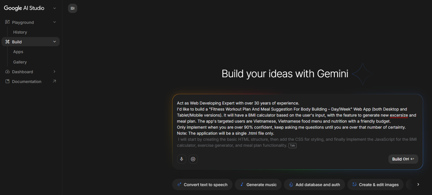 Prompt input in AI Studio